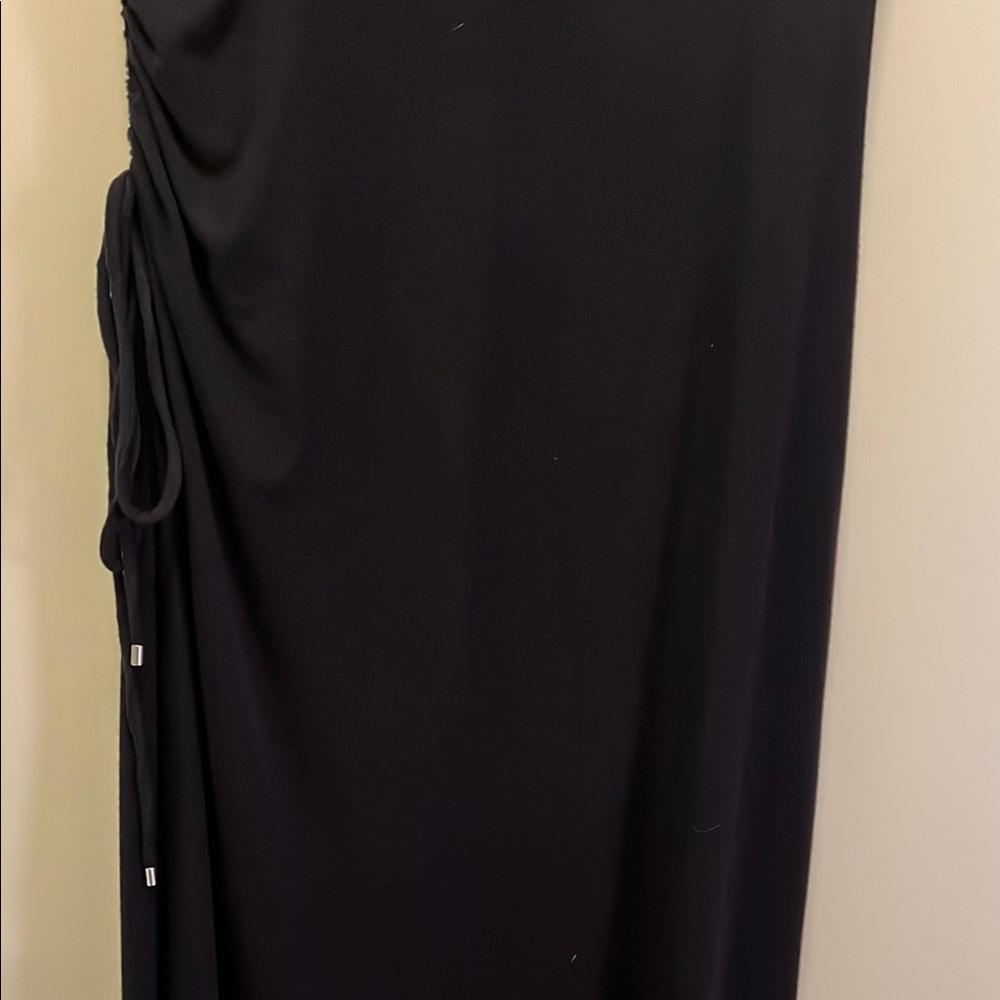 Theory Ruched Front Slit Midi Dress Sz M Black - Picture 4 of 7